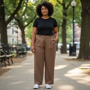 Princess Polly‎ Pants Trousers Women's Size 18 Wide Leg Pleated Cropped Brown